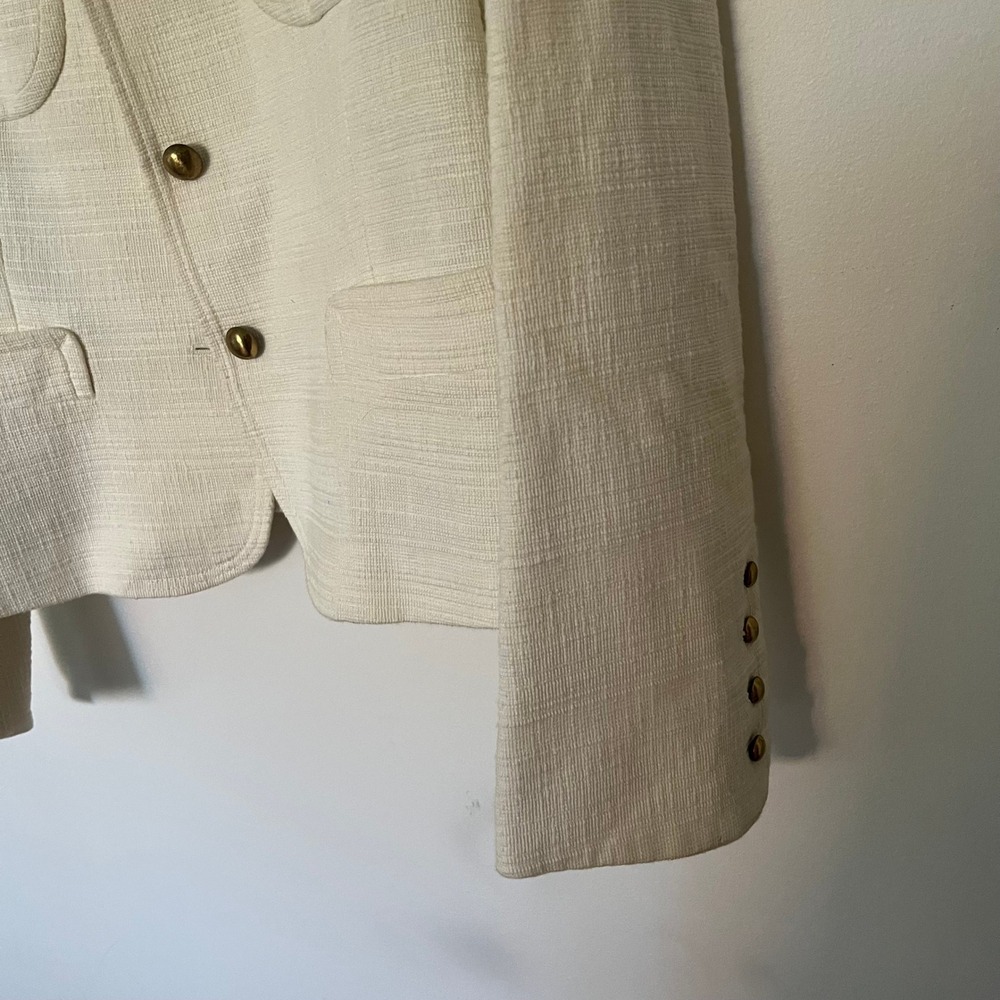 Jaeger Cream Textured Tailored Blazer Jacket Brass Buttons Notched Lapel - Picture 4 of 8
